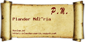 Plander Mária névjegykártya